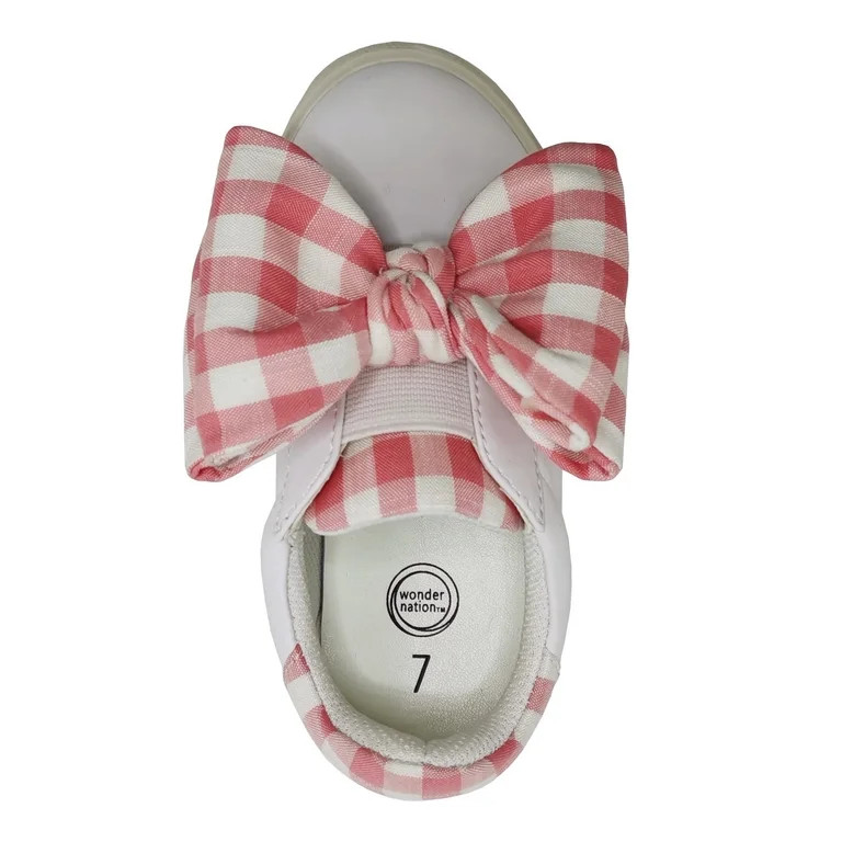 Wonder Nation Toddler Girls Gingham Bow Sneaker, Sizes 7-12 | Walmart (US)