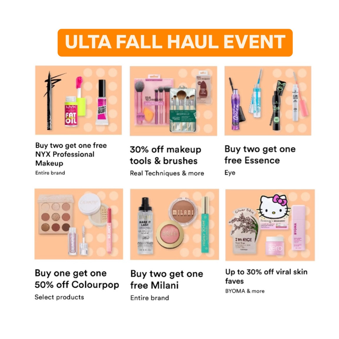 Ulta’s Fall Haul Event starts today! I actually think the Fall Haul Event is better than the 21 Days of Beauty here’s why.

You can get up to 40% off makeup, haircare, skincare, and body products from a ton of different brands. There are literally thousands of products discounted.

A lot of drugstore and affordable brands are discounted which is amazing because they are already fairly affordable so getting up to 40% off means you can get some absolute steals.

This sale runs for two weeks and you can shop at any point in store and online. All of the products are on sale at the same time so you just have to place one order instead of checking back each day for a new sale.

Let me know what you plan on picking up!

#LTKFindsUnder50 #LTKBeauty #LTKSaleAlert