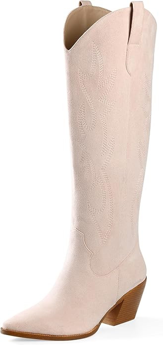 iiimmu Cowgirl Boots Women Knee High Boots Pointed Toe and Block Heel Cowboy Suede and Faux Leath... | Amazon (US)
