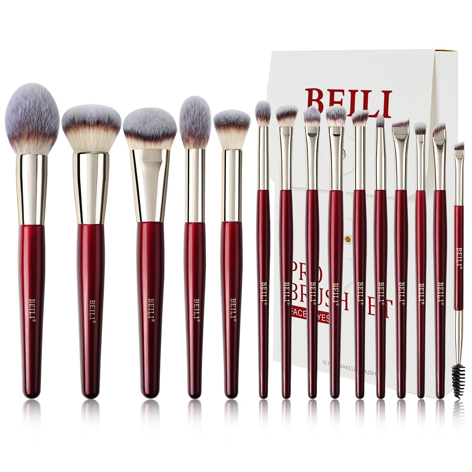 BEILI Makeup Brush Set 15Pcs Professional Contoured Foundation Brush Premium Synthetic Makeup Bru... | Amazon (US)