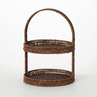 16.75" Dark Brown-Tiered Woven Tray | The Home Depot