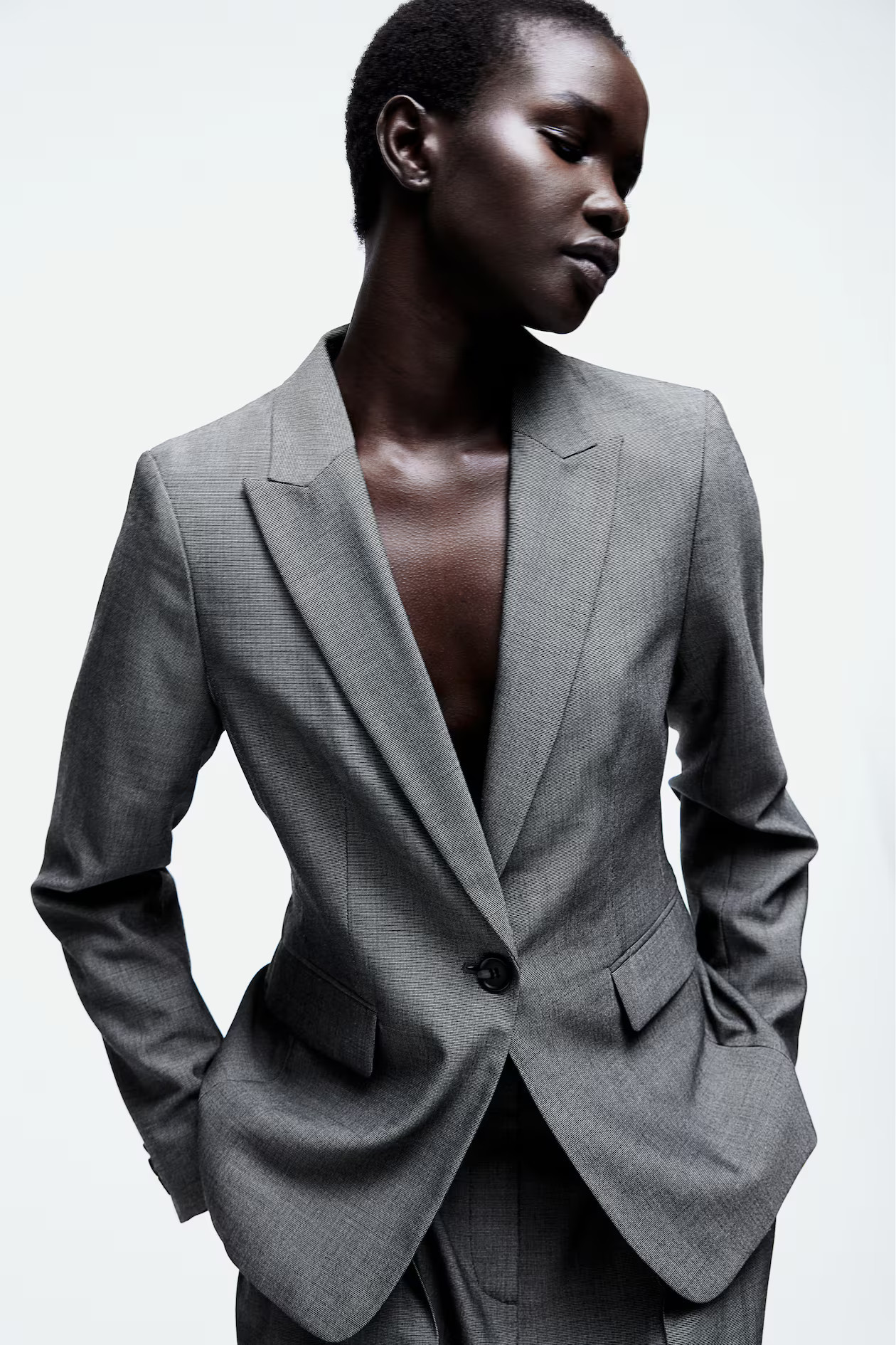 Fitted blazer - Long sleeve - Regular length - Dark grey - Ladies | H&M GB | H&M (UK, MY, IN, SG, PH, TW, HK)