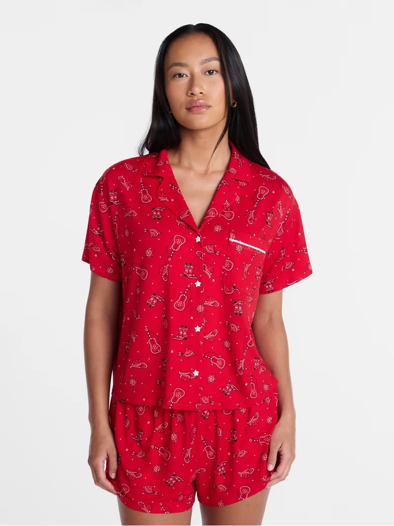Country Festival Women's Notch Top and Shorts Pajama Set from Way to Celebrate, 2-Piece, Sizes XS... | Walmart (US)