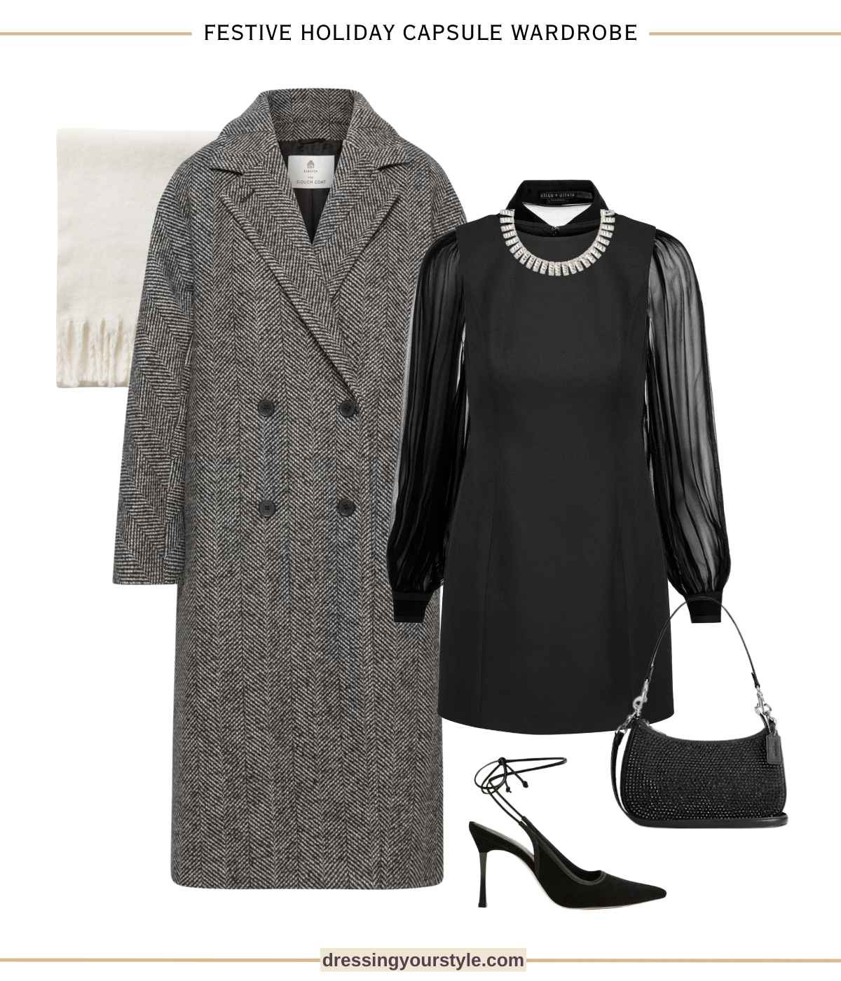 Holiday price party look with little black dress layered over sheer blouse with slingback pumps  

#LTKParties #LTKHoliday #LTKSeasonal