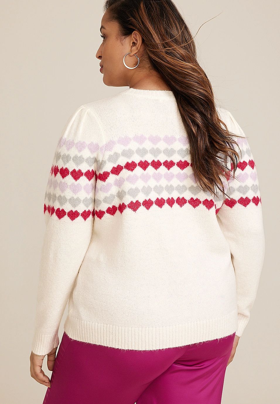 Plus Size Heart Puff Sleeve Crew Neck Sweater | Maurices