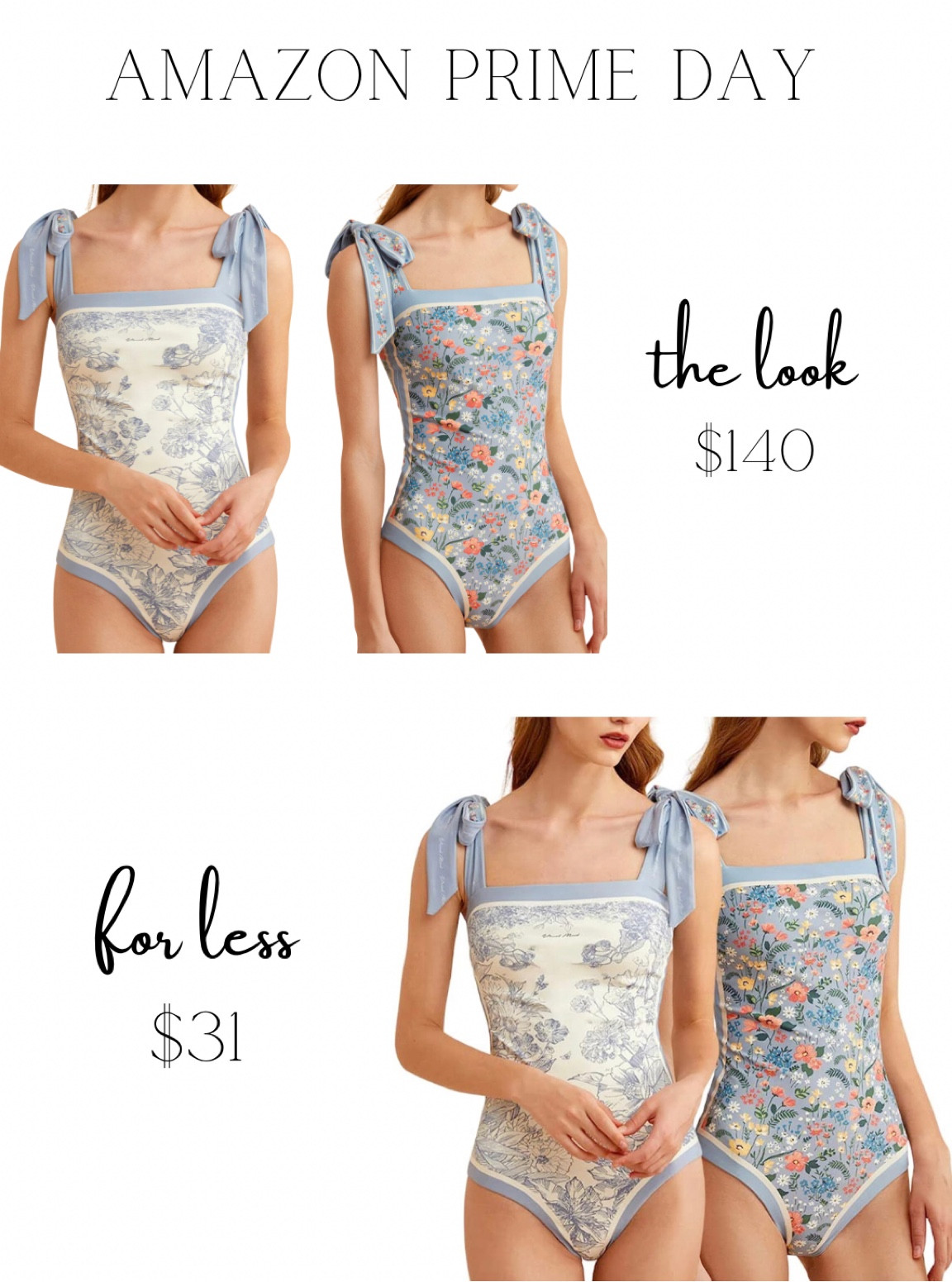 THE LOOK FOR LESS! Amazon Prime Day find!! $140 vs $30! 

Amazon Prime Day / the look for less / swim suit / reversible swimwear / floral swimsuit / LTK swim 

#LTKswim #LTKFind #LTKsalealert