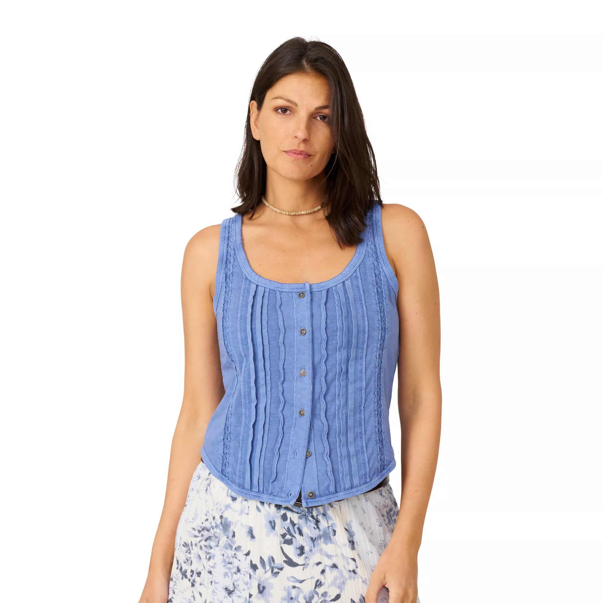 Women's Flint & Moss Button Front Lace Trim Tank | Kohl's