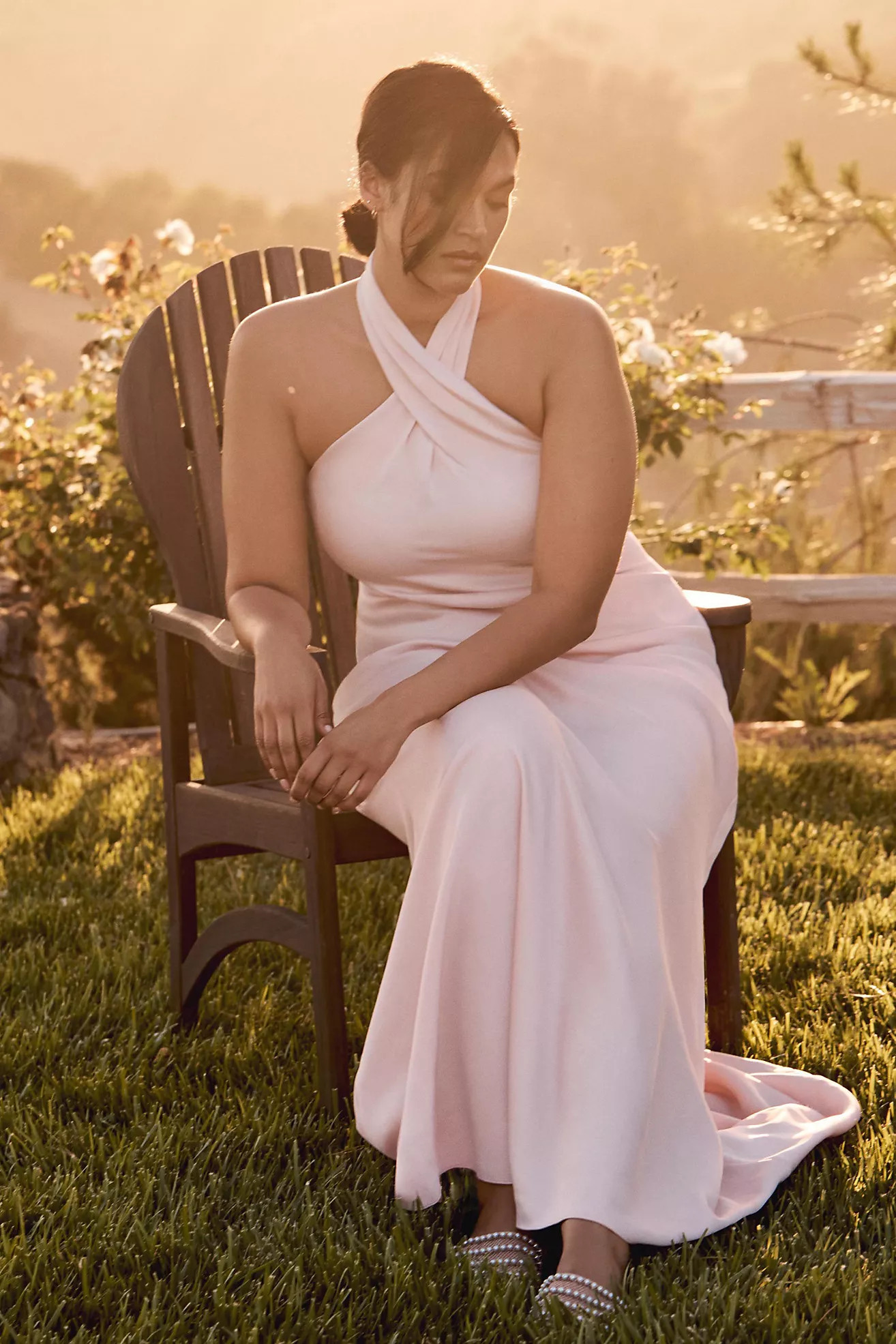 BHLDN Ruby Twist Halter Satin Gown | Anthropologie (US)