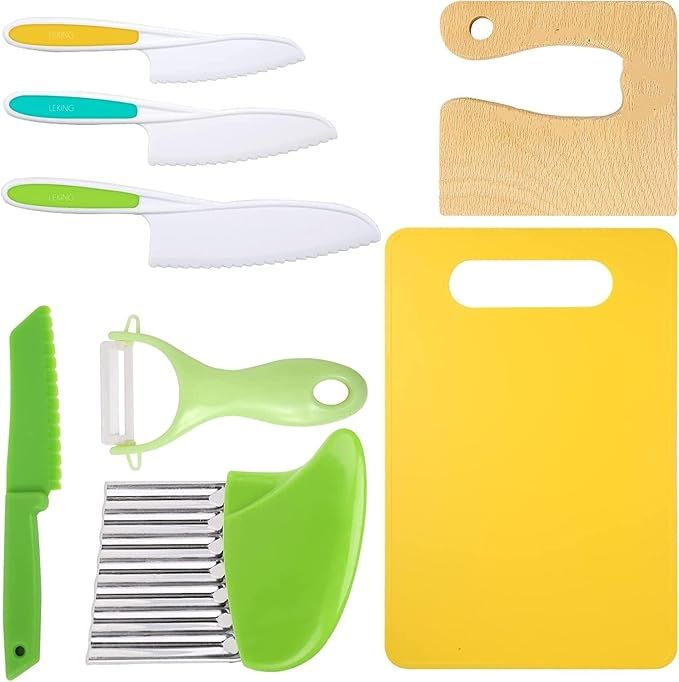 Leking 8 Pcs Wooden Kitchen Knife Set for Kids - Includes Safe Knives, Serrated Plastic Knives, P... | Amazon (US)
