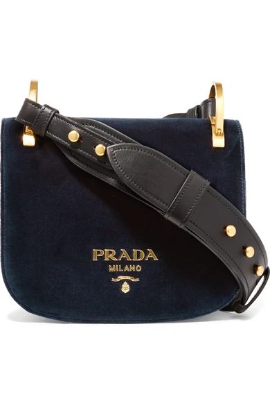 Prada - Pionnière Leather-trimmed Velvet Shoulder Bag - Midnight blue | NET-A-PORTER (UK & EU)