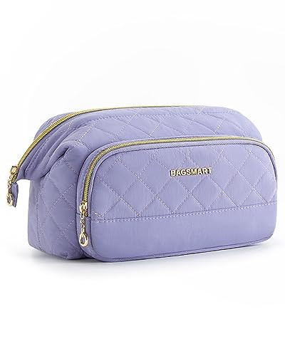 BAGSMART Makeup Bag, Travel Cosmetic Bag for purse, Make Up Brush Organizer Case for Women, Large Wide-open Portable Pouch for traveling Toiletries Accessories Brushes, Purple | Amazon (US)