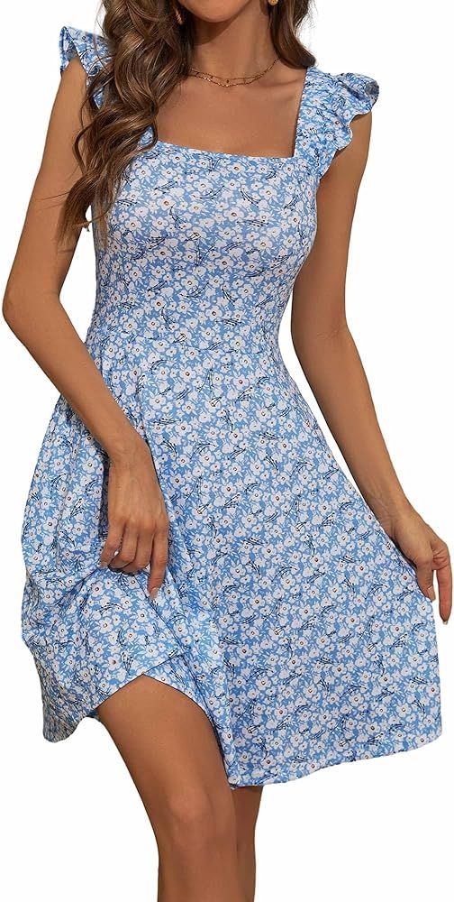 TORARY Summer Dresses for Women 2024 Ruffle Sleeve Square Neck Casual Spring Sundresses with Pock... | Amazon (US)