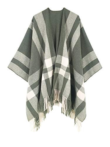 Moss Rose Women's Travel Plaid Shawl Wrap Open Front Poncho Cape for Fall Winter Holiday Gift (B Olive) | Amazon (US)