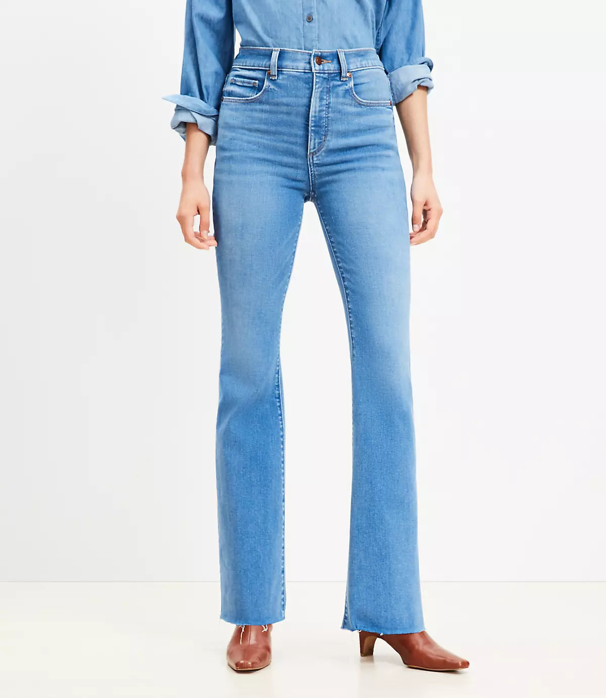 Fresh Cut High Rise Slim Flare Jeans in Light Wash Indigo | LOFT