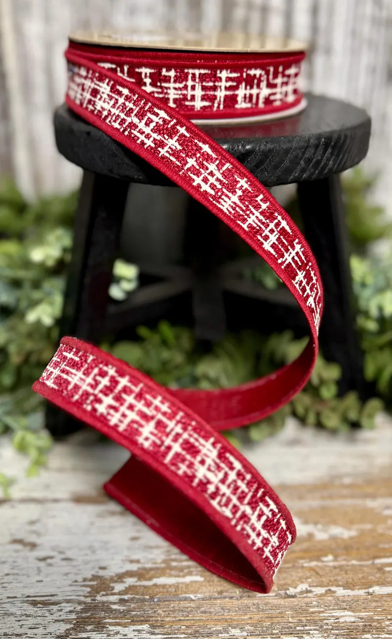 Knit Look Texture Fused Ribbon, 10 YD, Ribbon for Wreaths, Designer Ribbon, 7/8" Ribbon, Burgundy... | Etsy (Global)