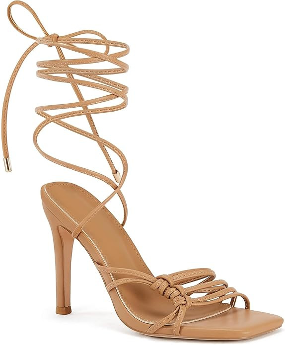 Juliet Holy Womens Lace Up Heeled Sandals Square Open Toe Stiletto Heels Strappy Summer Dressy Sh... | Amazon (US)