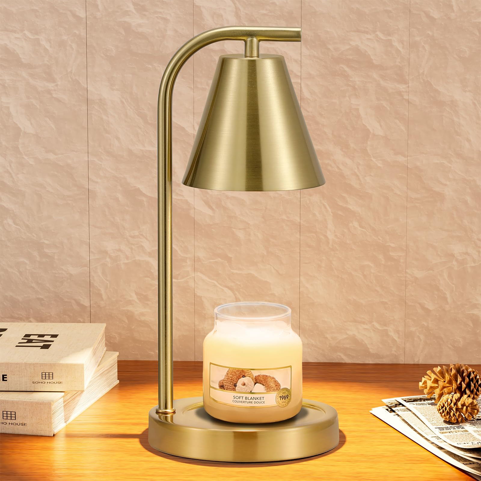 Gold Candle Warmer Lamp with Timer, Electric Candle Lamp for Scented Wax with 2 Bulbs, House Warm... | Amazon (US)