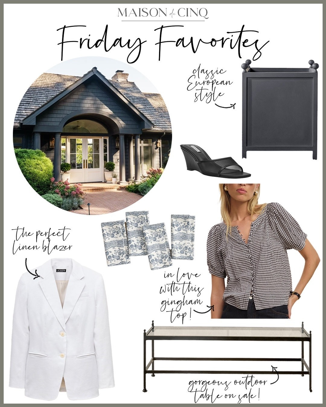 This week on Friday Favorites we’re sharing European-inspired outdoor furniture, our fave JCrew sale finds like a gorgeous floral dress and linen blazer, plus adorable gingham tops and more!

Home decor, spring decor, outdoor decor, spring fashion, spring outfit, spring top, wedges, heels 

#LTKSeasonal #LTKSaleAlert #LTKHome