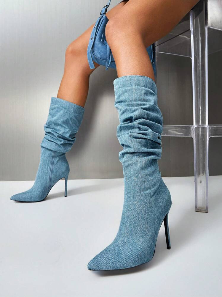 CUCCOO SZL Women Point Toe Stiletto Heeled Slouchy Boots, Fashion Fabric Fashion Boots For Summer Graduation Heels Prom Heels Vacation Shoes Party Baddie Chic Gorgeous Style Disco Party Baddie Spring Shoes Spring Break Easter For Christmas Valentine's Day | SHEIN