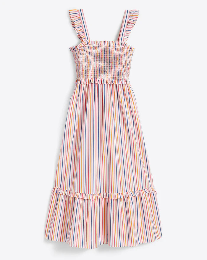 Kimberly Smocked Midi Dress in Multi Stripe | Draper James (US)