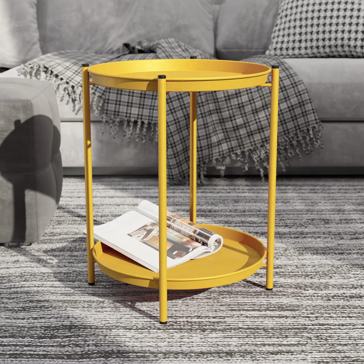 Caira Round Metal Folding Outdoor Side Table , 18'' in. W 18'' in. D | Wayfair North America