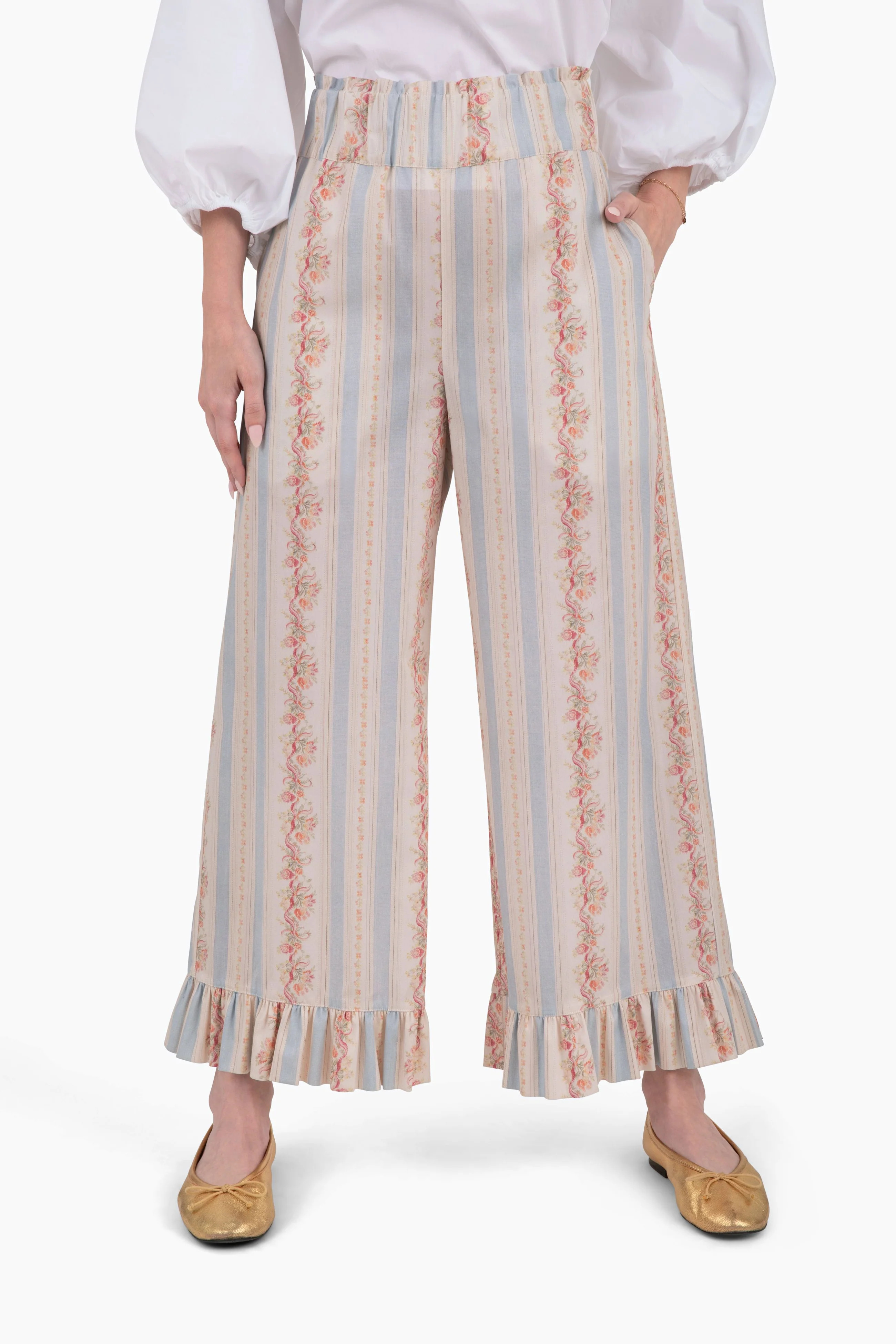 Lady Bird Ruffle Pant - Georgette Stripe | Quiet Culture