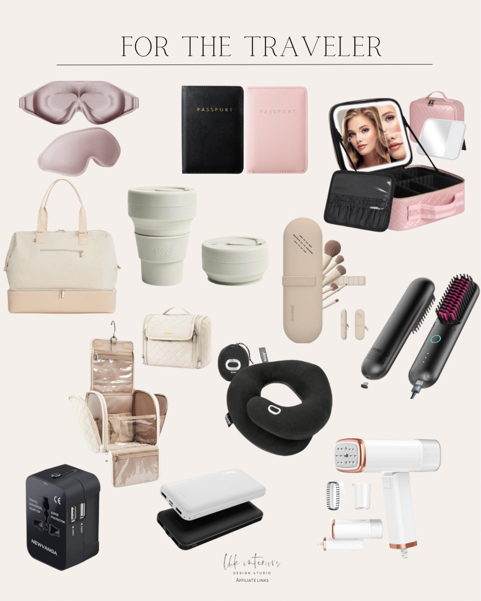 For The Traveler 
Sleep mask / the weekend travel bag / travel adapter/ collapsible travel cup / portable steamer for clothes / neck pillow / portable charger / Tymo portable cordless hair straightener /travel makeup bag with light up mirror / travel makeup brush holder / passport covers 

#LTKGiftGuide #LTKtravel #LTKHoliday
