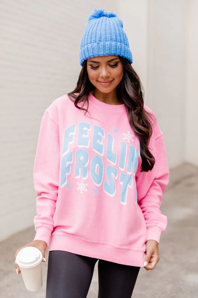 Feelin Frosty Pink Corded Graphic Sweatshirt | Pink Lily