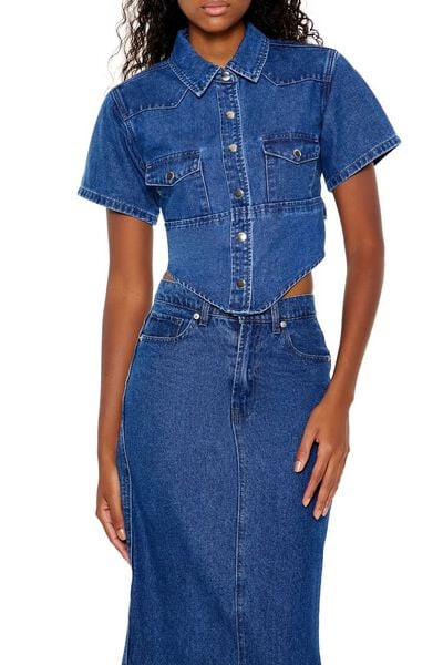 Denim Tie-Back Cropped Shirt | Forever 21