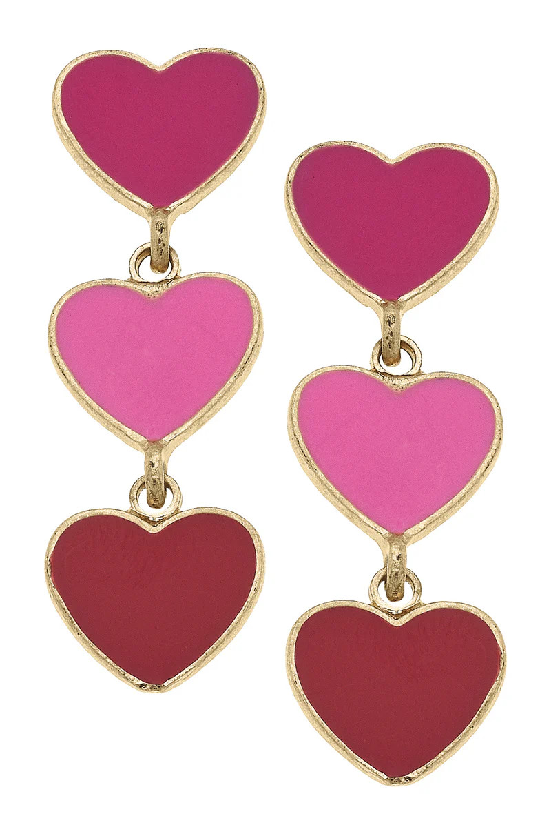 Valentines Triple Drop Enamel Heart Earrings | CANVAS
