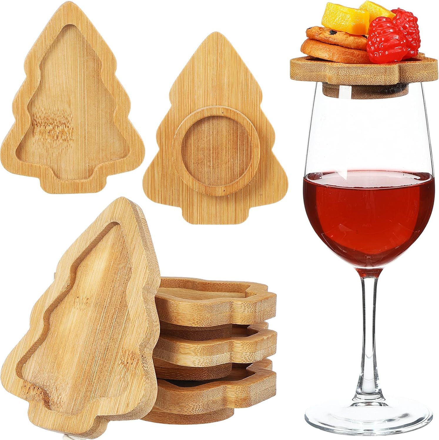6 Pcs Christmas Wine Glass Charcuterie Topper, Wine Glass Charcuterie Topper, Funny Wood Appetizer Plates, Mini Santa Serving Trays for Outdoor Xmas Party Housewarming Gifts (Xmas Tree) | Amazon (US)