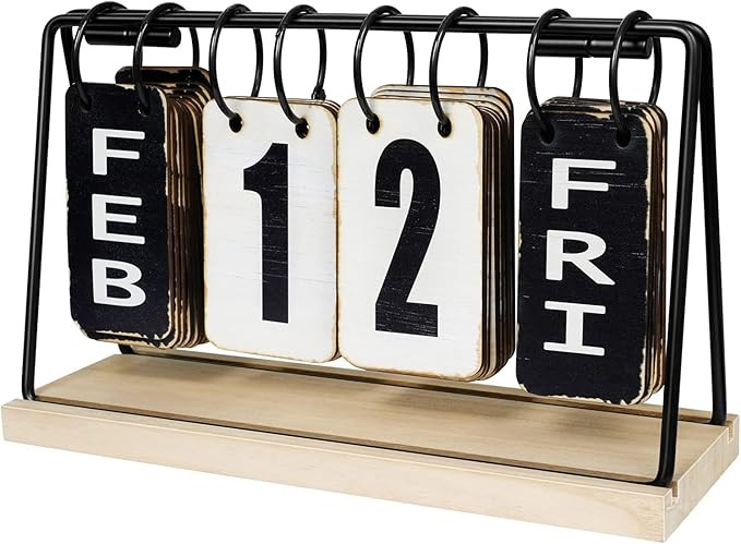 EruiYin Wooden Desk Calendar 2023-2024 Standing Flip, Vintage Perpetual Flip Calendar with Large ... | Amazon (US)