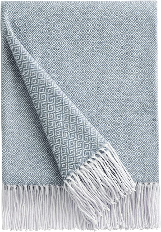 BOURINA Decorative Diamond Lattice Faux Cashmere Fringe Throw Blanket Lightweight Soft Cozy for B... | Amazon (US)