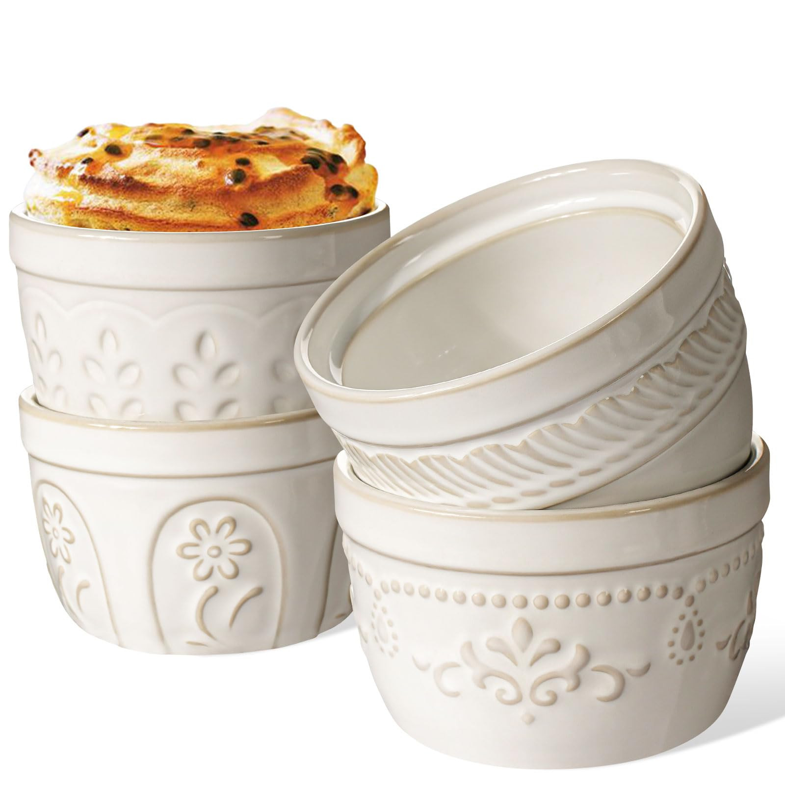 Artena Ramekins Oven Safe, Creme Brulee Ramekins, Embossed White Ceramic Ramiken, Souffle Pudding... | Amazon (US)
