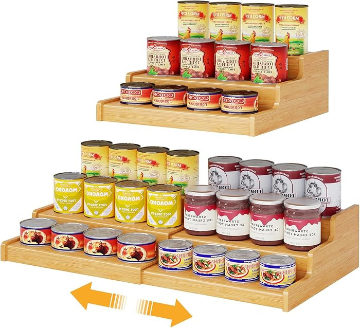 Expandable Bamboo Can Rack Organizer for Pantry, 3-Tier Adjustable Can Storage Holder, Soda Organ... | Amazon (US)