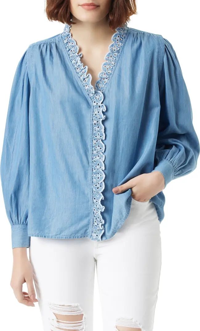 Briar Eyelet Trim Cotton Blend Button-Up Shirt | Nordstrom