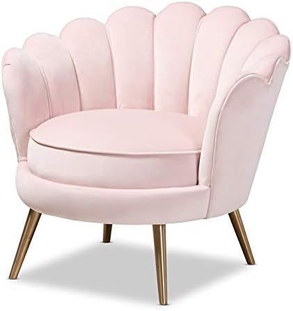 Baxton Studio Cosette Light Pink Velvet Seashell Accent Chair | Amazon (US)