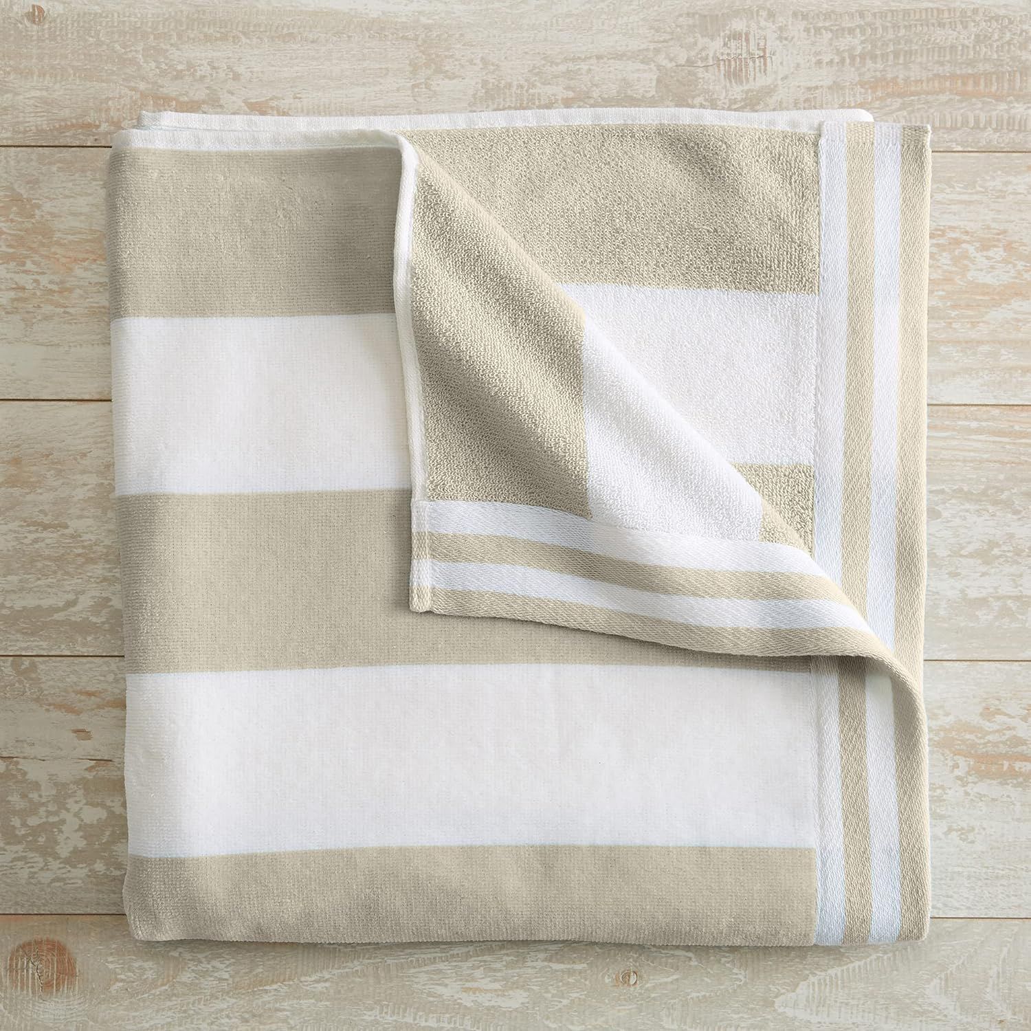 100% Cotton Beach Towel. Oversized Cabana Stripe Velour Pool Towels. Edgartown Collection (Oatmea... | Amazon (US)