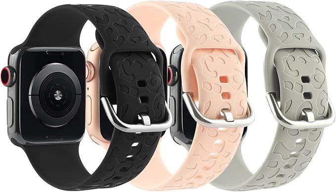 3 Pack Cheetah Engraved Strap Compatible with Apple Watch Bands 38mm 40mm 41mm,Fancy Leopard Lase... | Amazon (US)