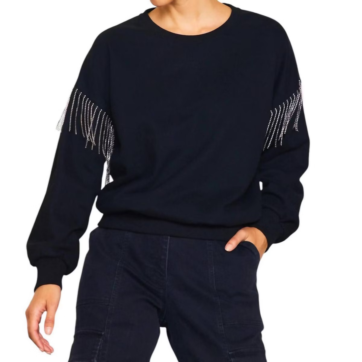 Women's Rhinestone Fringe Sweater - SKIES ARE BLUE | Target