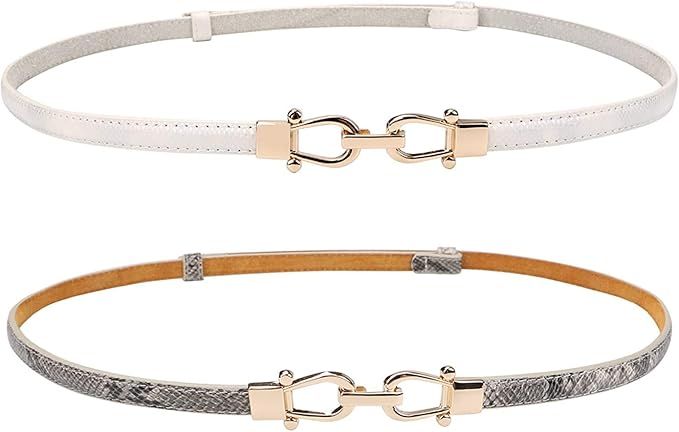 JASGOOD Leather Skinny Women Belt Thin Waist Belts for Dresses up to 37 Inches with Golden Buckle... | Amazon (US)