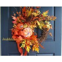 Fall wreath, Fall wreaths, Autumn wreaths front door wreaths orange brown berry wreaths for front door wreaths Thanksgiving wreaths outdoor | Etsy (US)