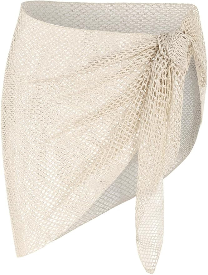 ZAFUL Sarong Coverups for Women Beach Vacation Fishnet See Thru Tie Side Bathing Suit Cover Up Mi... | Amazon (US)