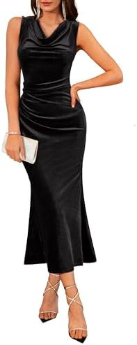 GRACE KARIN 2025 Velvet Wedding Guest Dresses for Women, Winter Formal Cocktail Maxi Dress, Cowl ... | Amazon (US)