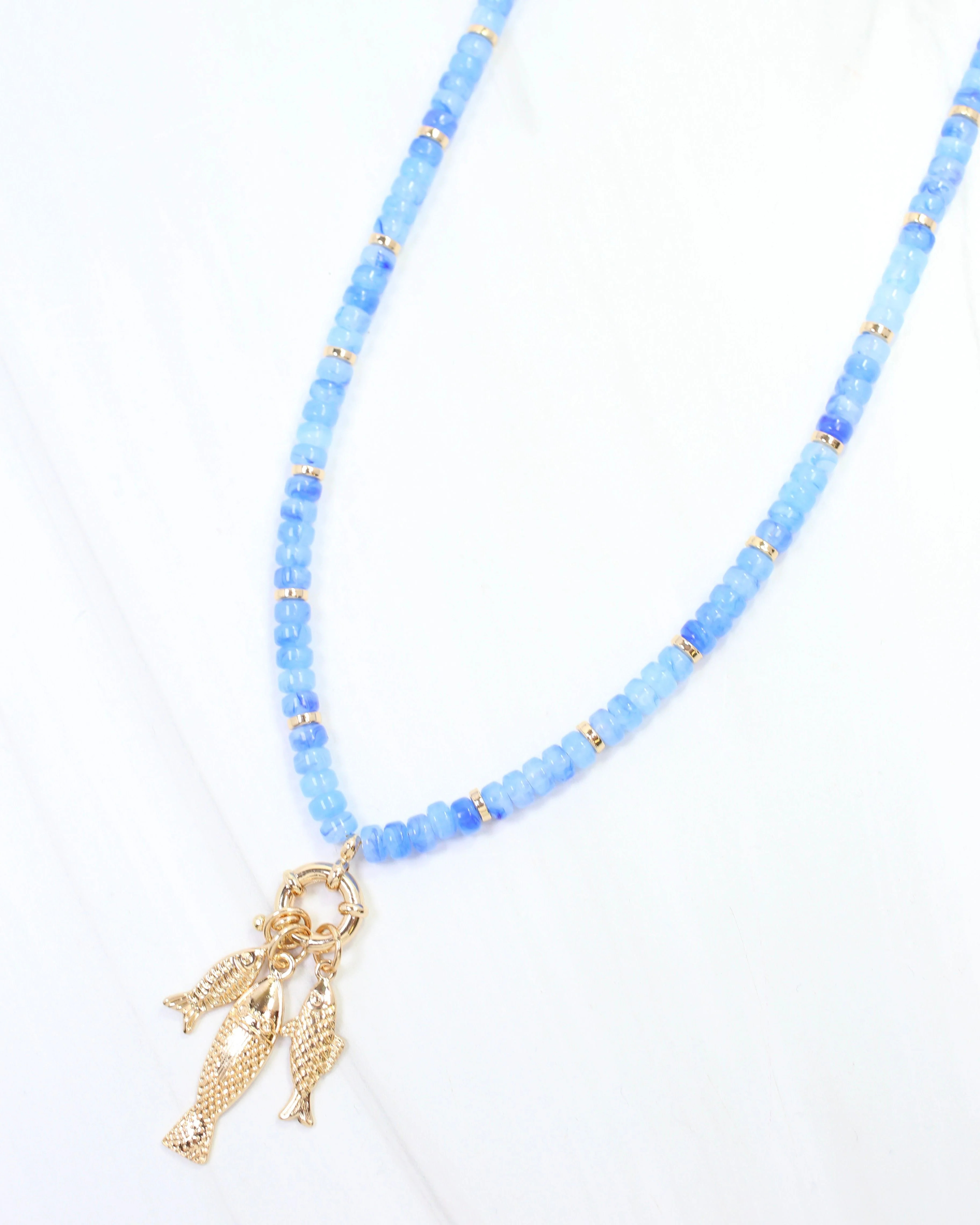 Addie Fish Charm Necklace Blue | Caroline Hill