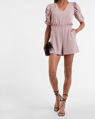 Soft Ruched Puff Sleeve Romper | Express