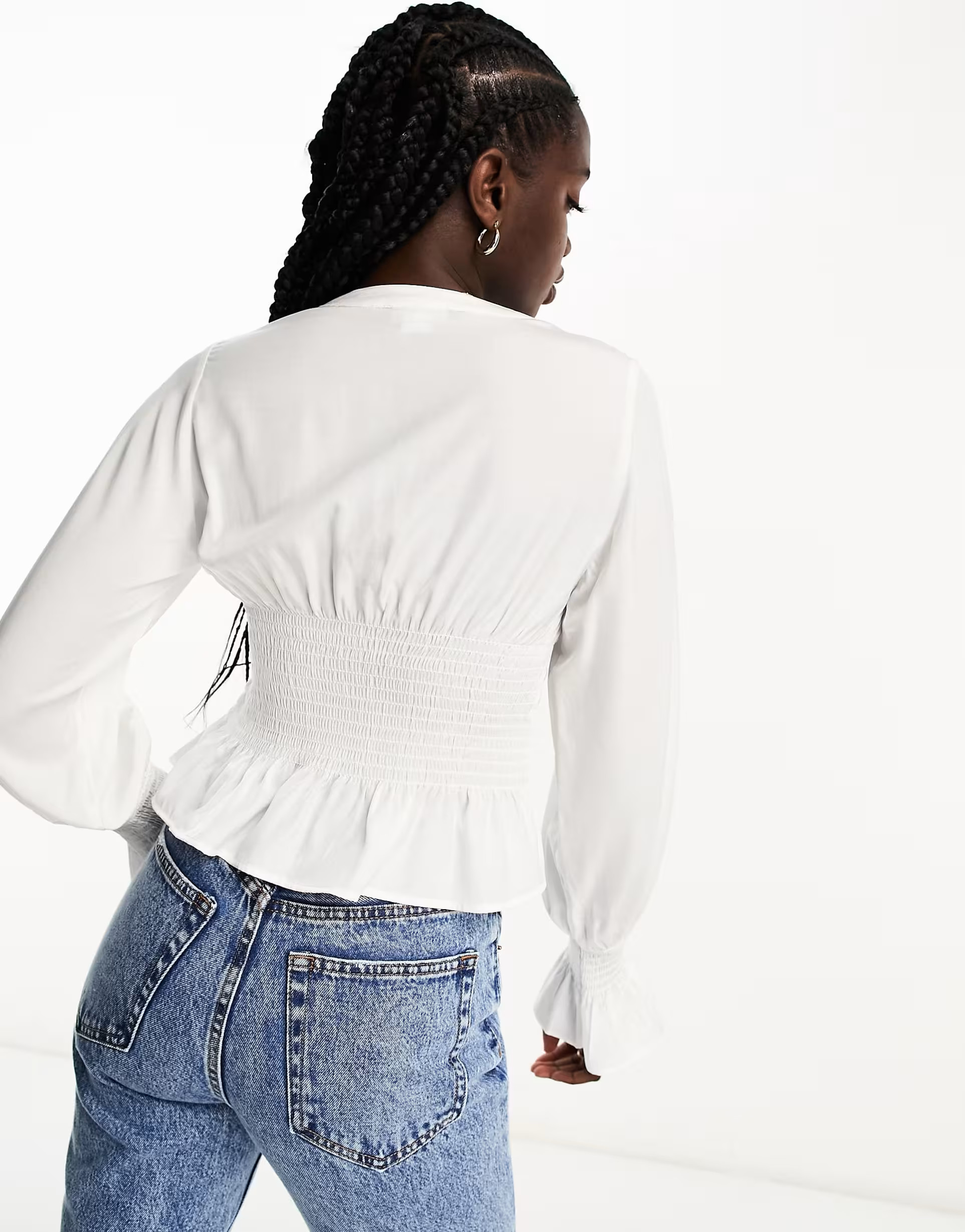 Urban Revivo peplum button front blouse in white | ASOS (Global)
