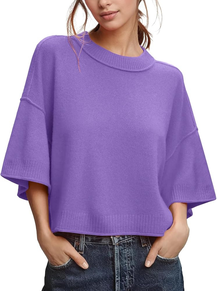 ZDC Women's Oversized Sweaters Summer Short Sleeve Casual Cropped Tops Lightweight Loose Fit Knit... | Amazon (US)