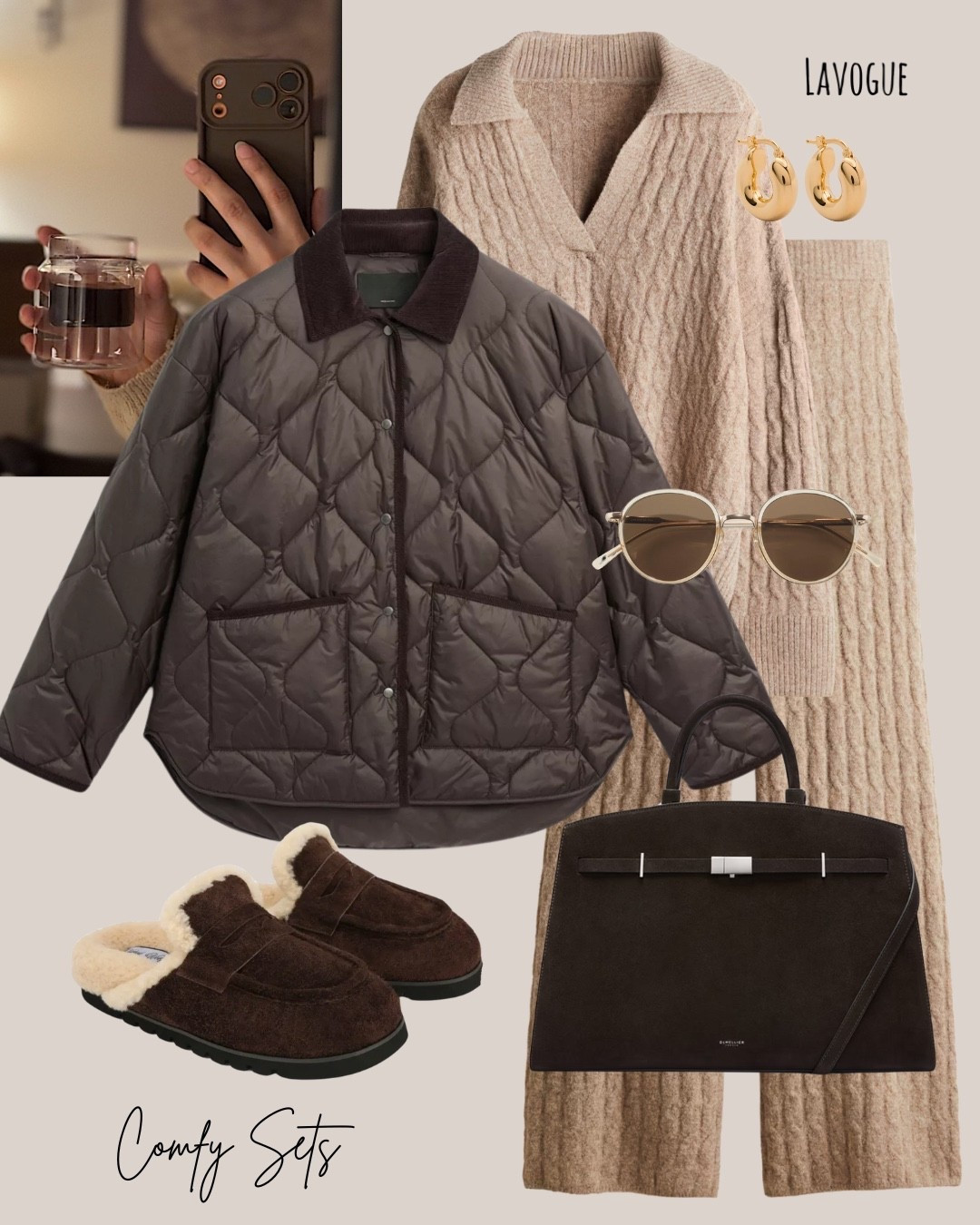 Cozy textures on repeat 🤎
Wearing a beige cable-knit lounge set layered under a brown quilted jacket with the cutest corduroy collar. Finished the look with a brown suede bag and matching suede slippers for the ultimate comfy-chic vibe.

Linked below 👇🏼 

#CozyChic #NeutralOutfit #FallStyle #QuiltedJacket #LoungewearLook #CableKnit #BrownTones #ComfyStyle

#LTKFindsUnder100 #LTKmomlife #LTKHoliday