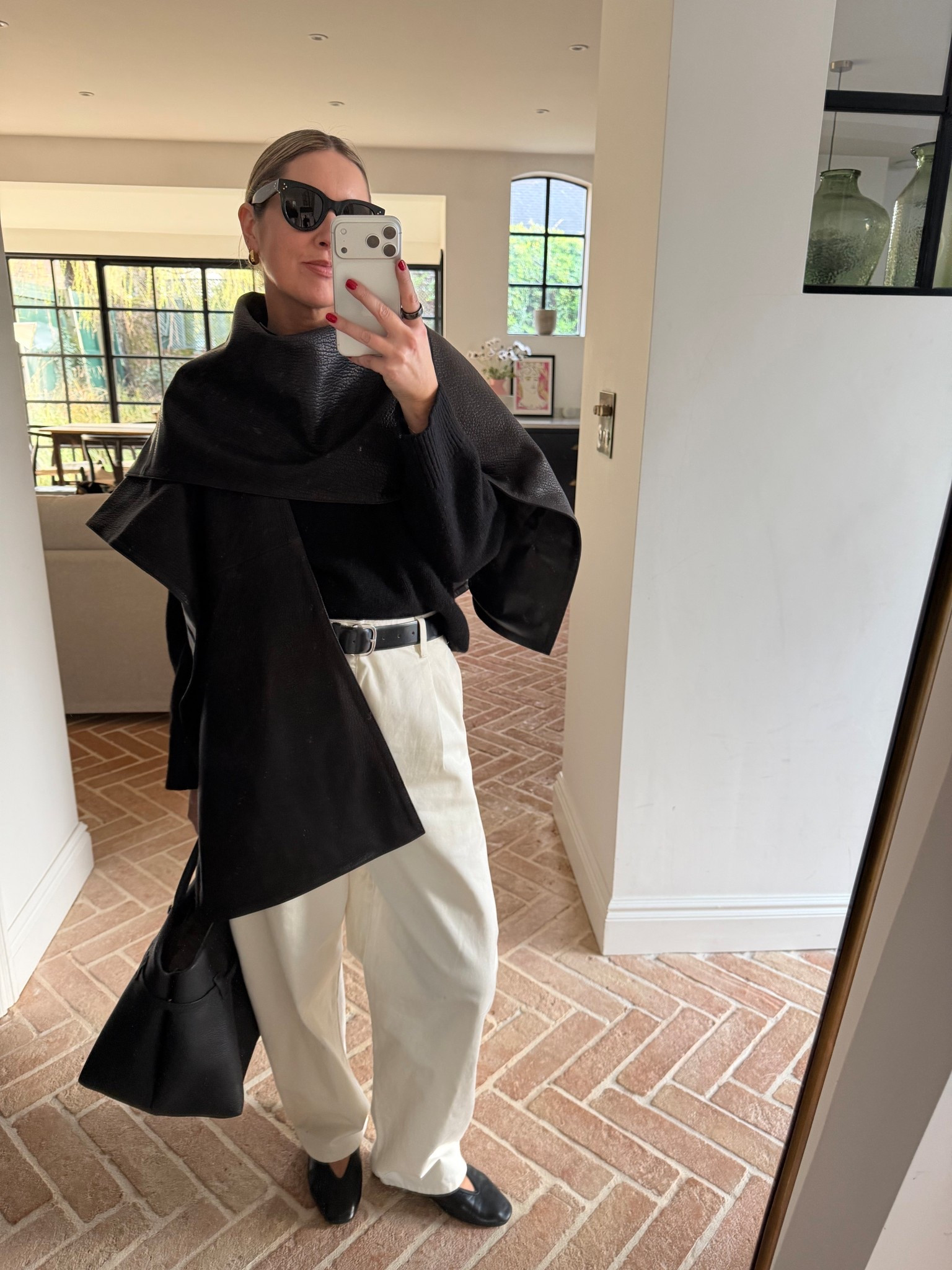 Leather Cape | White Trousers | Flats 

#LTKeurope #LTKuk #LTKspring